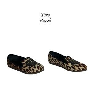 Tory Burch Billy Hair Calf Leopard Print Flats Shoes NIB Size 5